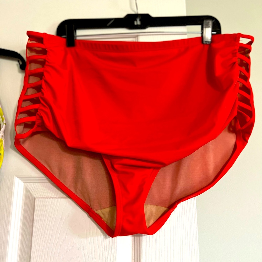 Strappy Ruched-Side High-Waist Swim Brief